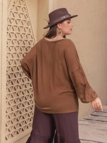 Rusttydustty Plus Solid Bishop Sleeve Top - Brown - View 2