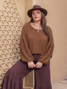 Rusttydustty Plus Solid Bishop Sleeve Top - Brown - View 5