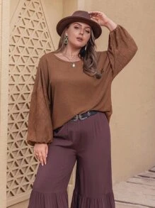 Rusttydustty Plus Solid Bishop Sleeve Top - Brown - View 6