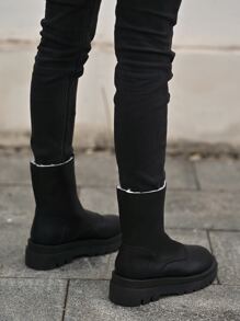 Zipper Front Teddy Lined Combat Boots - Black - View 2