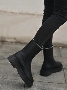 Zipper Front Teddy Lined Combat Boots - Black - View 3