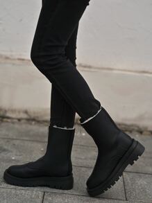 Zipper Front Teddy Lined Combat Boots - Black - View 4