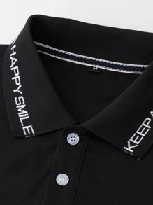 Manfinity Men Slogan Graphic Polo Shirt - Black - View 5