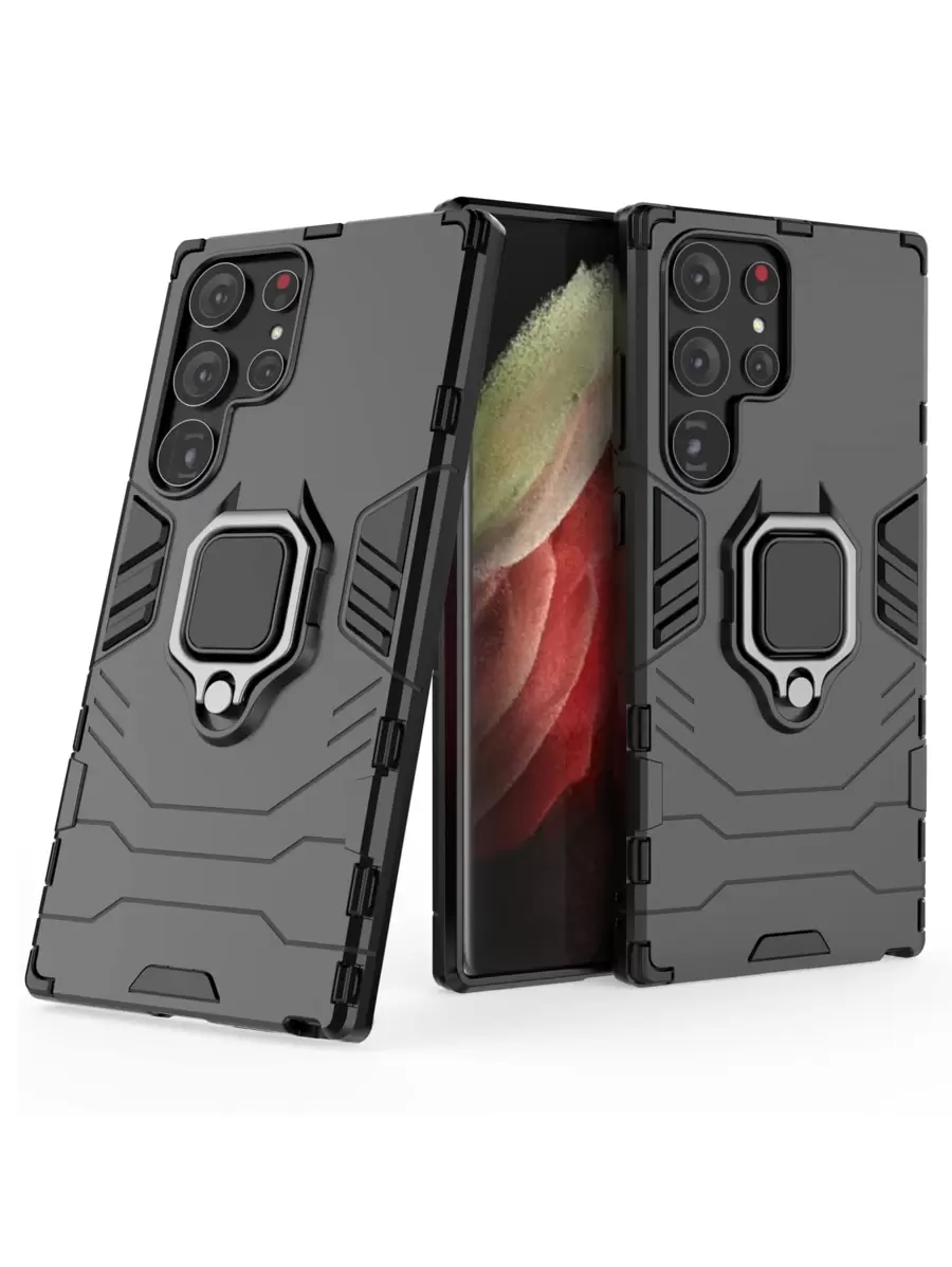 1pc Dual Layer Shockproof Kickstand Phone Case Compatible With Samsung Galaxy S24 Ultra/S23 Ultra/S22 Ultra/A14/A15/A05, Compatible With Redmi Models Waterproof Anti-Fall Scratch Resistant,International Version, Not The Domestic Version - Black - View 1