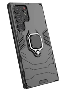 1pc Dual Layer Shockproof Kickstand Phone Case Compatible With Samsung Galaxy S24 Ultra/S23 Ultra/S22 Ultra/A14/A15/A05, Compatible With Redmi Models Waterproof Anti-Fall Scratch Resistant,International Version, Not The Domestic Version - Black - View 3