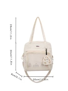 蛋糕圖案單肩手提包帶零錢包書包適合畢業生、青少年女孩、新生、大二、初中和高中學生、大學和高中，非常適合戶外、旅行和返校 - 米色 - 查看 5