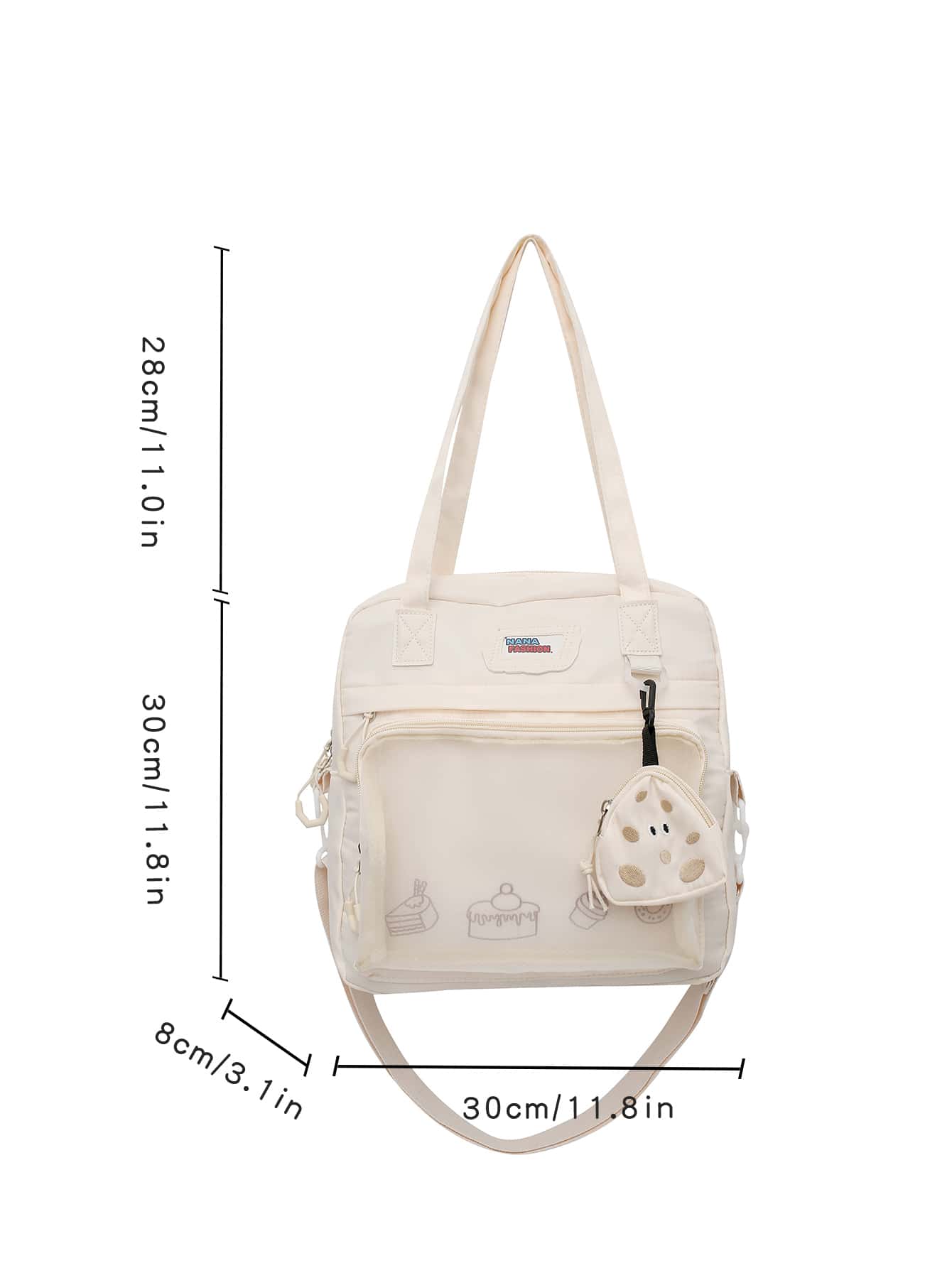 蛋糕圖案單肩手提包帶零錢包書包適合畢業生、青少年女孩、新生、大二、初中和高中學生、大學和高中，非常適合戶外、旅行和返校 - 米色 - 查看 5