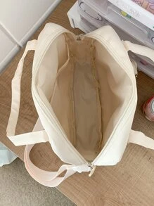 蛋糕圖案單肩手提包帶零錢包書包適合畢業生、青少年女孩、新生、大二、初中和高中學生、大學和高中，非常適合戶外、旅行和返校 - 米色 - 查看 7