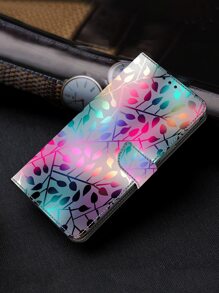 GLANDOTU 彩葉圖案折疊 PU 皮革皮夾翻蓋 相容於三星 Galaxy 小米等手機型號 相容 iPhone15/15Plus/15Pro/15Promax - 彩色 - 查看 3