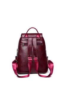 Minimalist Zipper Flap Backpack for Women, Rookies & White-collar Workers - Burgundy - View 2