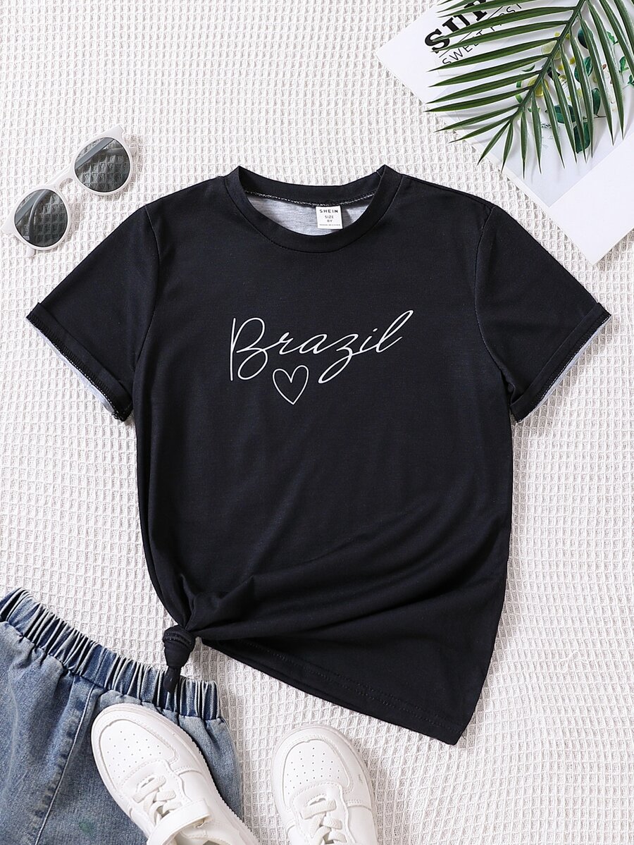 Tops con gái Tim Lá thư Giải trí - màu đen - Xem 1
