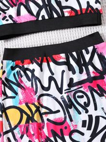 SHEIN 青少女字母圖形背心與不對稱下擺裙子