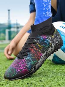 Slogan Graphic Lace Up Design Slip-On Soccer Shoes - Black - View 5