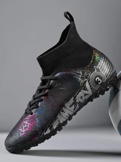 Slogan Graphic Lace Up Design Slip-On Soccer Shoes