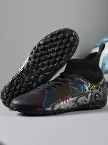 Slogan Graphic Lace Up Design Slip-On Soccer Shoes - Black - View 3