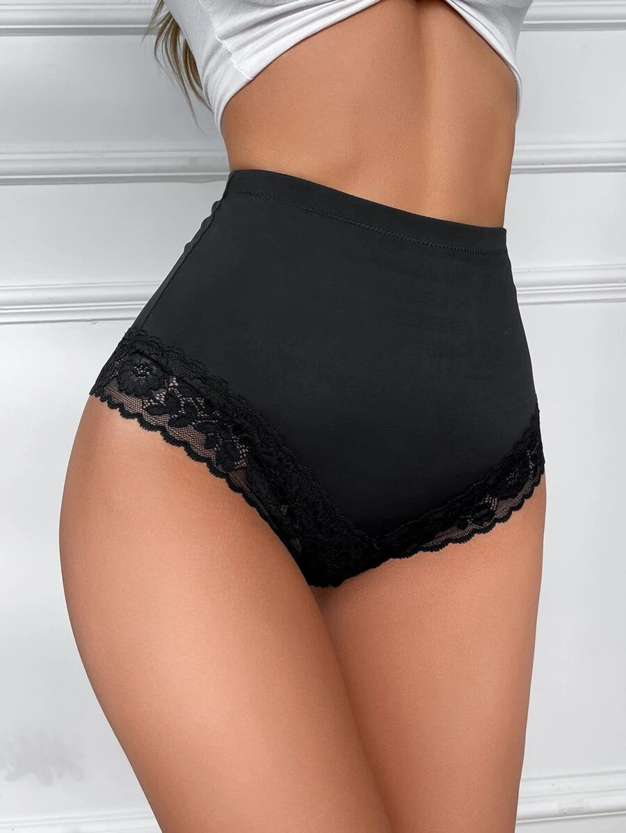 Quần lót Nữ Tương phản ren màu trơn - màu đen - Xem 1