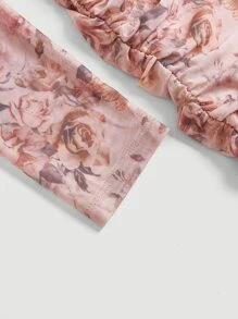 SHEIN MOD Floral Print Ruched Bodycon Dress - Multicolor - View 3