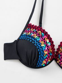 SHEIN Swim 亮片裝飾提臀比基尼泳裝上衣 - 彩色 - 查看 6