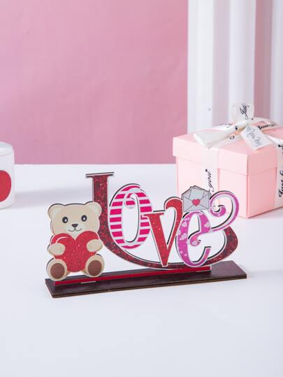 1 Stück Valentinstag Cartoon Bär & Buchstaben-förmige Dekohandwerkskunst, perfektes Geschenk