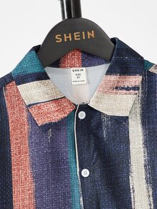SHEIN Boys Striped Button Front Shirt - Multicolor - View 4
