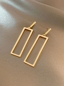 Rectangle Drop Earrings - Yellow Gold - View 2