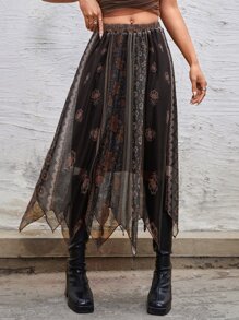 ROMWE PUNK Váy nữ Bất đối xứng Hoa Boho - Nhiều màu - Xem 1