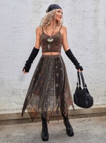 ROMWE PUNK Váy nữ Bất đối xứng Hoa Boho - Nhiều màu - Xem 3