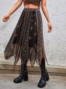 ROMWE PUNK Váy nữ Bất đối xứng Hoa Boho - Nhiều màu - Xem 4