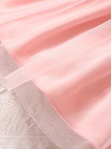 Baby Mock Neck Lettuce Trim Mesh Hem Dress - Pink - View 5