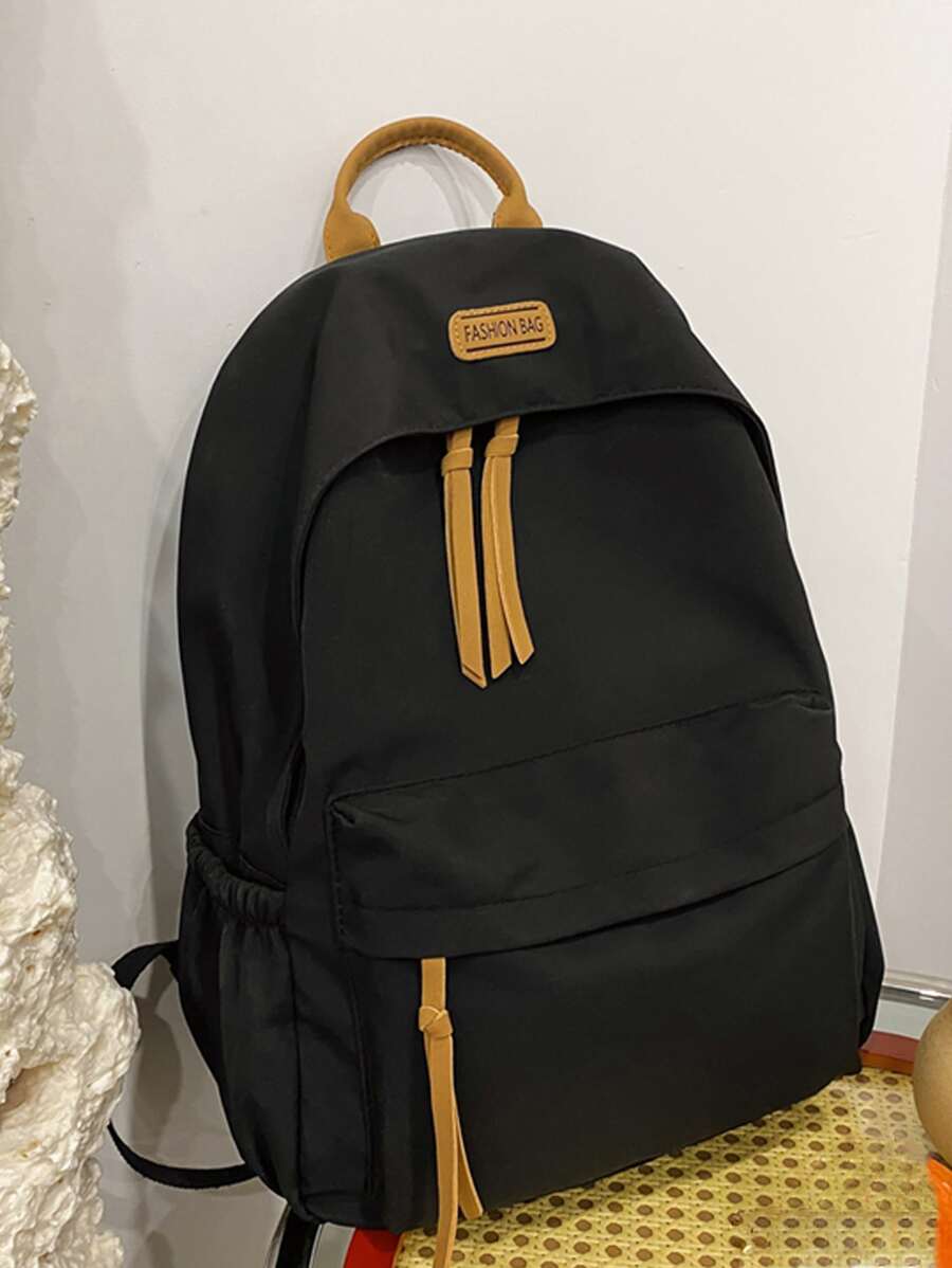 Patch Detail Functional Backpack School Bag Bookbag For School Outdoors Portable,Lightweight - Black - View 1