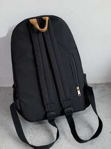 Patch Detail Functional Backpack School Bag Bookbag For School Outdoors Portable,Lightweight - Black - View 2