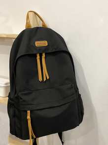 Patch Detail Functional Backpack School Bag Bookbag For School Outdoors Portable,Lightweight - Black - View 3