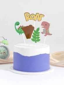 7入組恐龍和樹葉裝飾蛋糕裝飾 - 彩色 - 查看 1