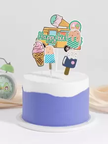 1 pieza Top con diseño de helado pastel papel pastel para de fiesta de cumpleaños - Multicolor - Ver 1