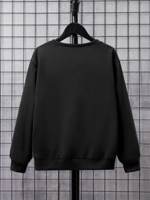 SHEIN Boys Slogan & Figure Graphic Drop Shoulder Sweatshirt - Black - View 2