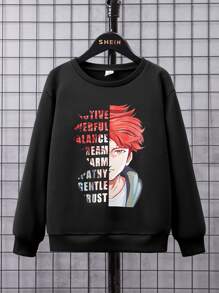 SHEIN Boys Slogan & Figure Graphic Drop Shoulder Sweatshirt - Black - View 3