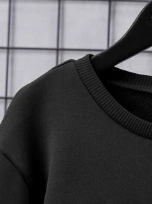 SHEIN Boys Slogan & Figure Graphic Drop Shoulder Sweatshirt - Black - View 5