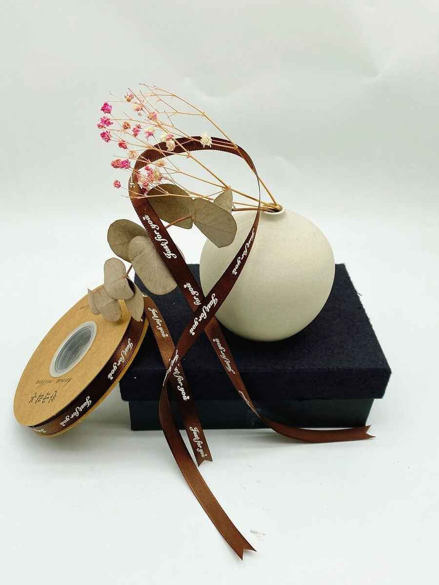 1 rollo de cinta de papel de regalo gráfica con letras marrones, cinta de filamento de poliéster moderna para fiesta - Café integral - Ver 1