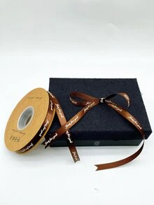 1 rollo de cinta de papel de regalo gráfica con letras marrones, cinta de filamento de poliéster moderna para fiesta - Café integral - Ver 2