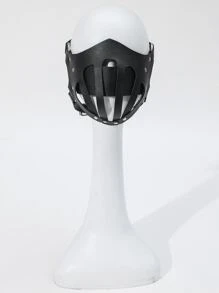 Cut Out Circle & Studded Decor Costume Face Shield - màu đen - Xem 1