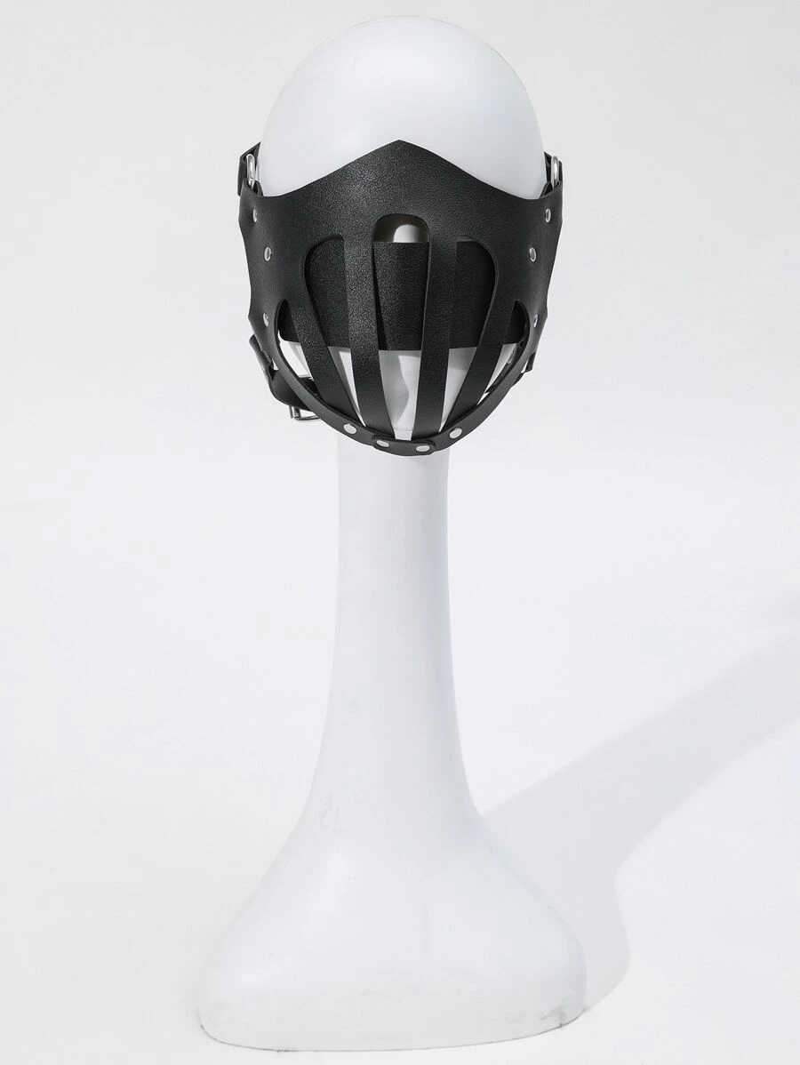 Cut Out Circle & Studded Decor Costume Face Shield - màu đen - Xem 1