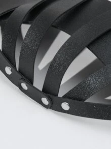 Cut Out Circle & Studded Decor Costume Face Shield - màu đen - Xem 4