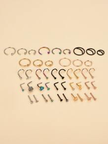 45 piezas Aro para la nariz con diamante de imitación & con diseño de flor - Multicolor - Ver 1