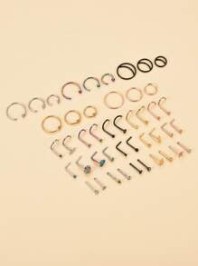 45 piezas Aro para la nariz con diamante de imitación & con diseño de flor - Multicolor - Ver 4