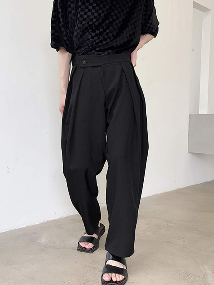 Claim Dot Men Fold Pleated Trousers - Black - View 1