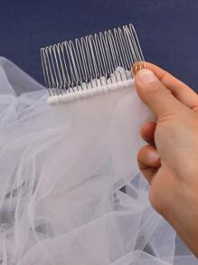 花朵与人造珍珠装饰新娘面纱 - 白色 - 查看 6