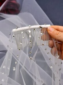 女士水钻装饰新娘面纱秋装 - 白色 - 查看 5