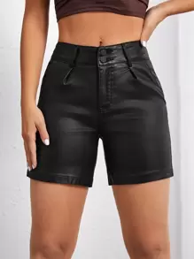Shorts en mezclilla de pierna recta - Negro - Ver 5