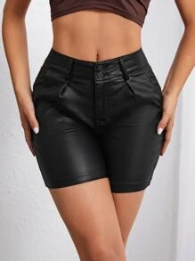 Shorts en mezclilla de pierna recta - Negro - Ver 1