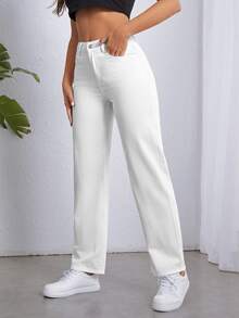 Zipper Fly Straight Leg Jeans - White - View 4